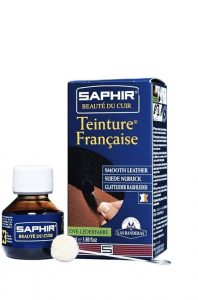 Produit d'entretient pour le cuir : Saphir teinture française teint vos cuirs lisse, daim et nubuck