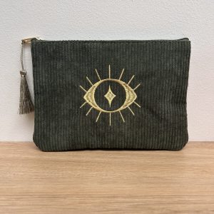 Trousse en velours côtelé oeil Kaki