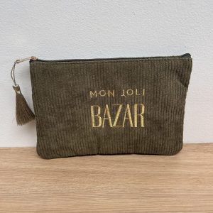 Trousse velours côtelé Mon joli bazar kaki