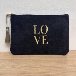 Trousse velours côtelé LOVE noir