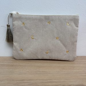 Trousse en velours côtelé lune étoiles beige