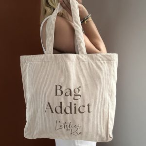 Sac Cabas Velours côtelé beige « Bag addict »