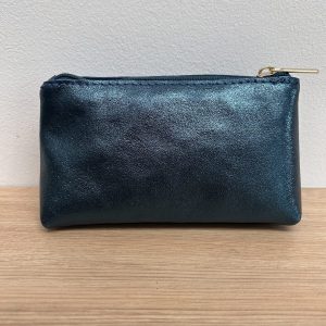Trousse en cuir irisé bleu canard