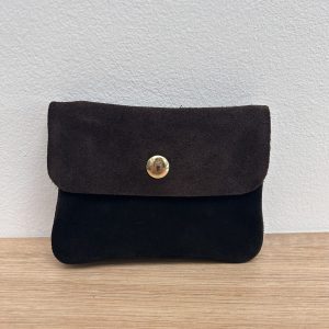 Porte-monnaie triple en daim Chris noir