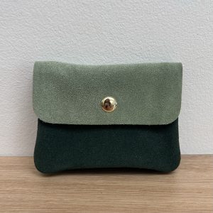 Porte-monnaie triple en daim Chris vert