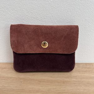 Porte-monnaie triple en daim Chris bordeaux