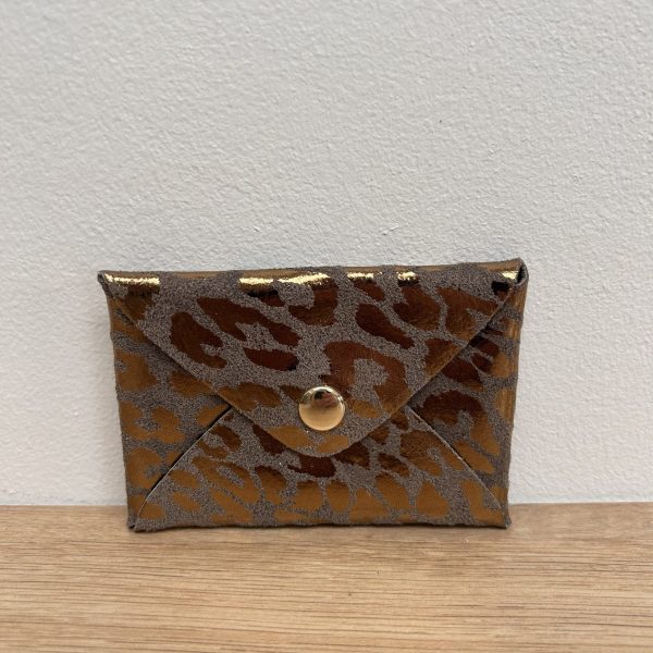 Pochette en cuir Léo greige léopard