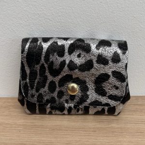 Porte monnaie triple Mia léopard print argent