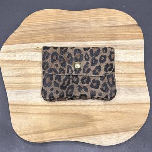 Porte-monnaie en daim Chris léopard marron